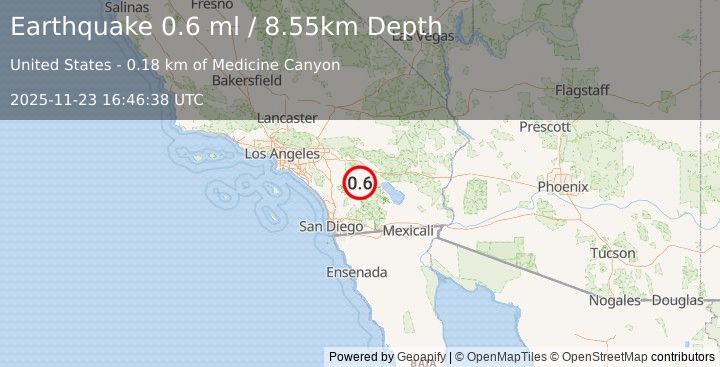 Earthquake 15 km ESE of Anza, CA (0.6 ml) (2025-11-23 16:46:38 UTC)