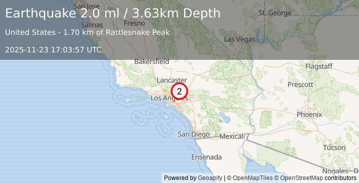 Earthquake 5 km SE of Ontario, CA (1.2 ml) (2025-11-23 17:04:02 UTC)