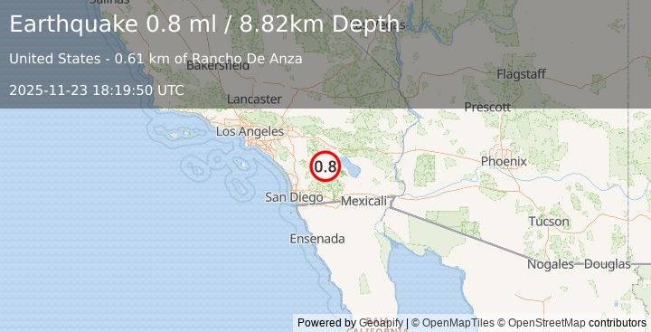 Earthquake 10 km NNW of Borrego Springs, CA (0.8 ml) (2025-11-23 18:19:50 UTC)