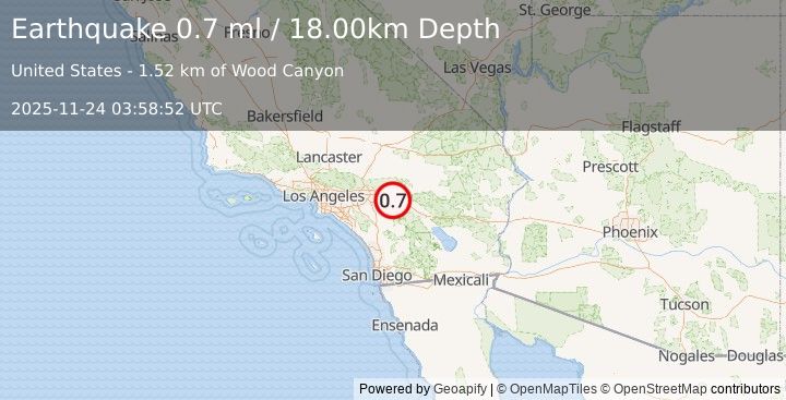 Earthquake 7 km NNE of Banning, CA (0.7 ml) (2025-11-24 03:58:52 UTC)