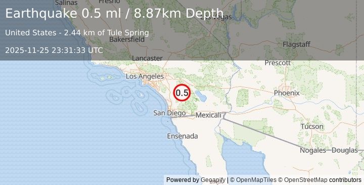 Earthquake 12 km SSE of Anza, CA (0.5 ml) (2025-11-25 23:31:33 UTC)
