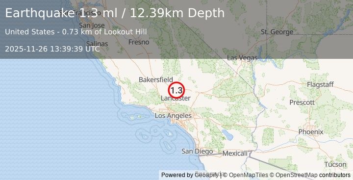 Earthquake 16 km WSW of Johannesburg, CA (1.1 ml) (2025-11-26 13:39:43 UTC)