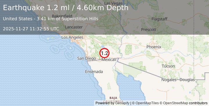 Earthquake 17 km W of Westmorland, CA (1.2 ml) (2025-11-27 11:32:55 UTC)