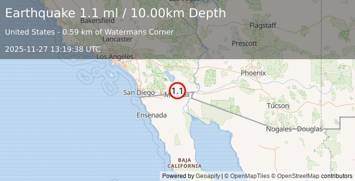 Earthquake 7 km WSW of Holtville, CA (1.1 ml) (2025-11-27 13:19:38 UTC)