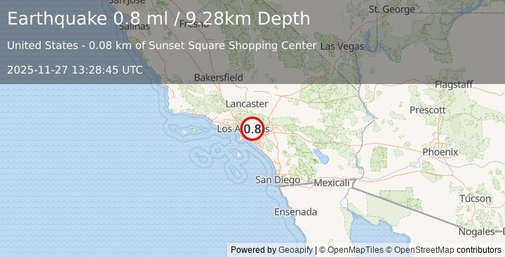 Earthquake 1 km NW of Valinda, CA (0.8 ml) (2025-11-27 13:28:45 UTC)