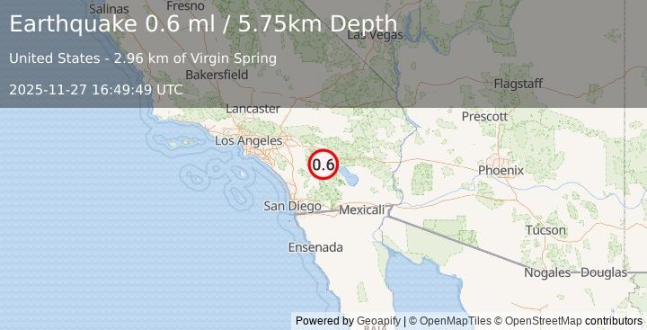 Earthquake 16 km SW of La Quinta, CA (0.6 ml) (2025-11-27 16:49:49 UTC)
