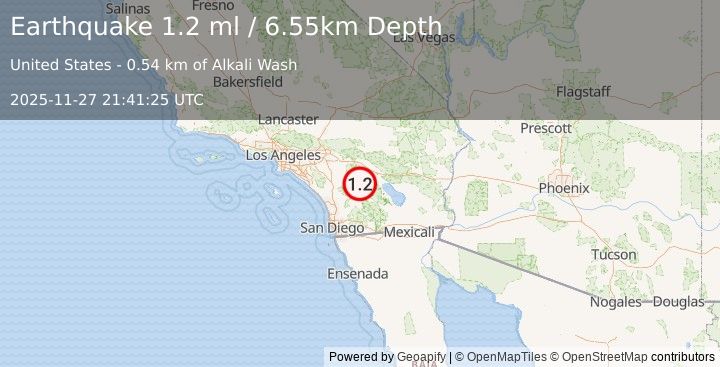 Earthquake 12 km ESE of Anza, CA (1.2 ml) (2025-11-27 21:41:25 UTC)