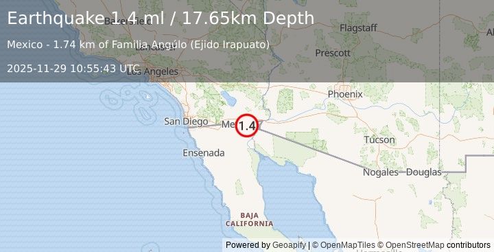 Earthquake 11 km E of Puebla, B.C., MX (1.5 ml) (2025-11-29 10:55:42 UTC)