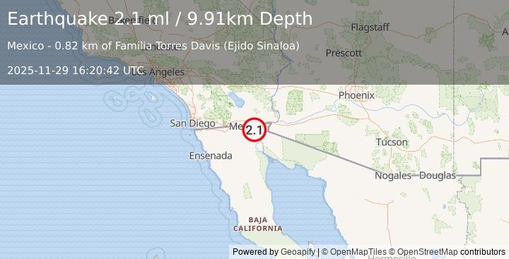 Earthquake 12 km E of Puebla, B.C., MX (2.1 ml) (2025-11-29 16:20:41 UTC)