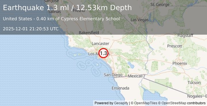 Earthquake 4 km ENE of Bradbury, CA (1.1 ml) (2025-12-01 21:20:54 UTC)