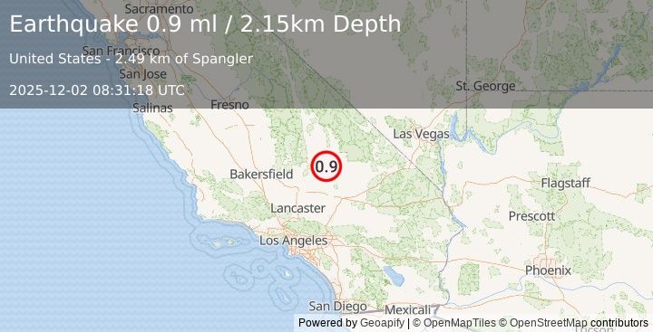 Earthquake 24 km ESE of Ridgecrest, CA (0.9 ml) (2025-12-02 08:31:18 UTC)