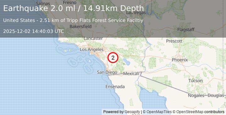 Earthquake 7 km WNW of Anza, CA (2.0 ml) (2025-12-02 14:40:03 UTC)