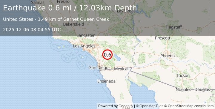Earthquake 15 km ESE of Anza, CA (0.6 ml) (2025-12-06 08:04:55 UTC)