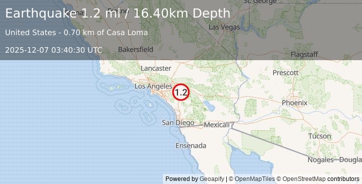 Earthquake 9 km NW of San Jacinto, CA (1.2 ml) (2025-12-07 03:40:30 UTC)