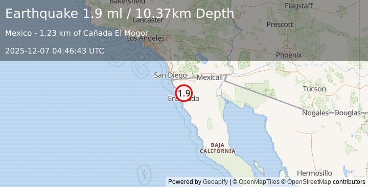 Earthquake 5 km NNE of El Sauzal, B.C., MX (2.2 ml) (2025-12-07 04:46:41 UTC)