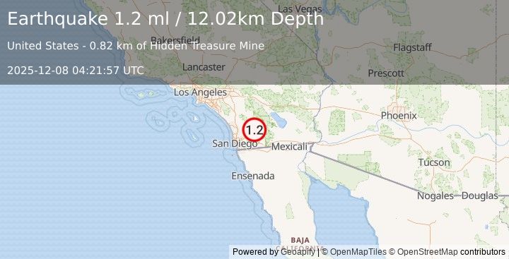 Earthquake 4 km E of Julian, CA (1.2 ml) (2025-12-08 04:21:57 UTC)