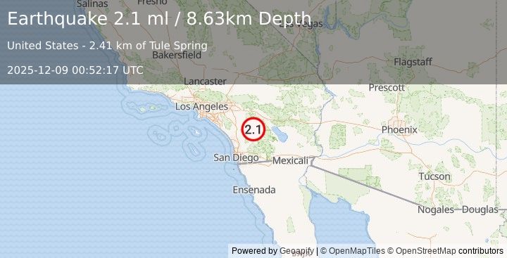 Earthquake 12 km SSE of Anza, CA (2.1 ml) (2025-12-09 00:52:17 UTC)