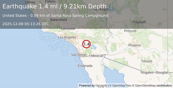 Earthquake 19 km E of Anza, CA (1.4 ml) (2025-12-09 05:13:26 UTC)