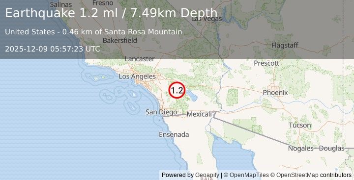 Earthquake 19 km E of Anza, CA (1.2 ml) (2025-12-09 05:57:23 UTC)