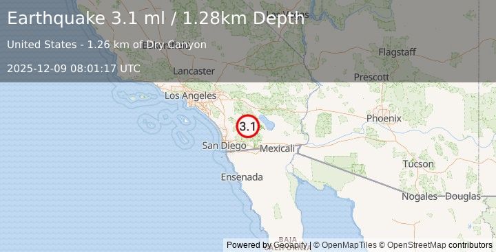 Earthquake 4 km SW of Borrego Springs, CA (3.1 ml) (2025-12-09 08:01:17 UTC)