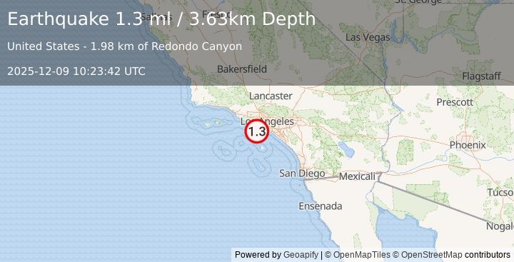 Earthquake 15 km W of Palos Verdes Estates, CA (1.3 ml) (2025-12-09 10:23:42 UTC)