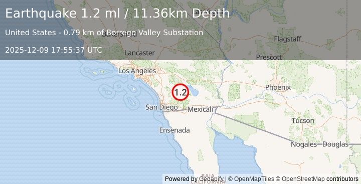 Earthquake 4 km ENE of Borrego Springs, CA (1.2 ml) (2025-12-09 17:55:37 UTC)