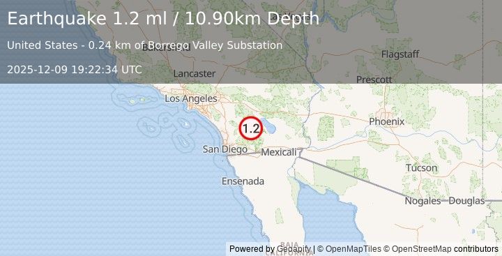 Earthquake 4 km ENE of Borrego Springs, CA (1.0 ml) (2025-12-09 19:22:33 UTC)