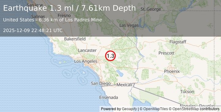 Earthquake 27 km N of Yucca Valley, CA (1.3 ml) (2025-12-09 22:48:21 UTC)