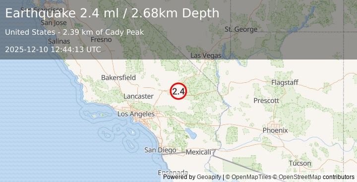 Earthquake 25 km NW of Ludlow, CA (2.4 ml) (2025-12-10 12:44:13 UTC)