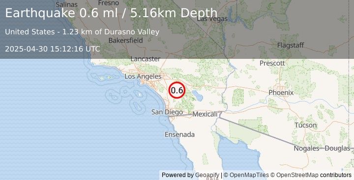 Earthquake 5 km WSW of Anza, CA (0.6 ml) (2025-04-30 15:12:16 UTC)