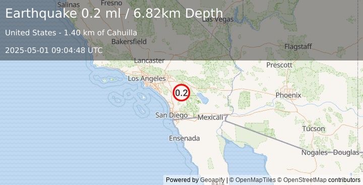 Earthquake 6 km WSW of Anza, CA (0.2 ml) (2025-05-01 09:04:48 UTC)