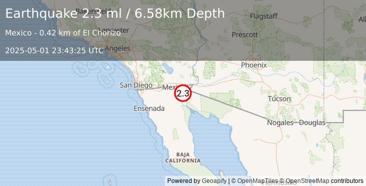 Earthquake 9 km NE of Delta, B.C., MX (2.3 ml) (2025-05-01 23:43:25 UTC)