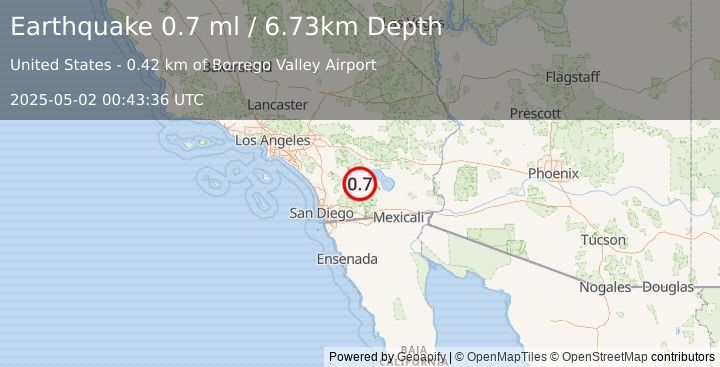 Earthquake 5 km E of Borrego Springs, CA (0.7 ml) (2025-05-02 00:43:36 UTC)