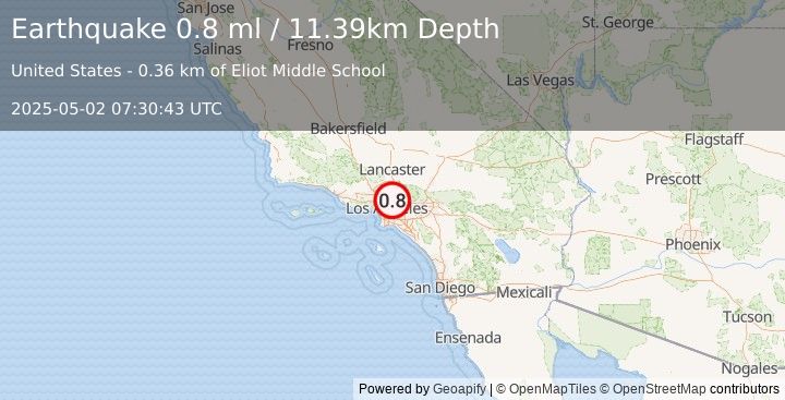 Earthquake 1 km SSE of Altadena, CA (0.8 ml) (2025-05-02 07:30:43 UTC)