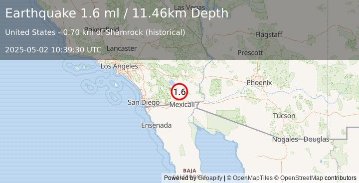 Earthquake 7 km WSW of Calipatria, CA (1.6 ml) (2025-05-02 10:39:30 UTC)
