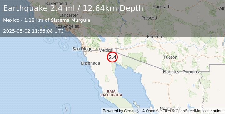 Earthquake 6 km WNW of Estacion Coahuila, B.C., MX (2.4 ml) (2025-05-02 11:56:08 UTC)