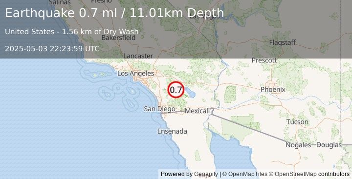 Earthquake 21 km NNW of Borrego Springs, CA (0.7 ml) (2025-05-03 22:23:59 UTC)