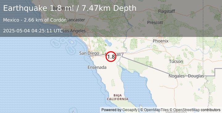 Earthquake 8 km SSW of Progreso, B.C., MX (1.8 ml) (2025-05-04 04:25:11 UTC)