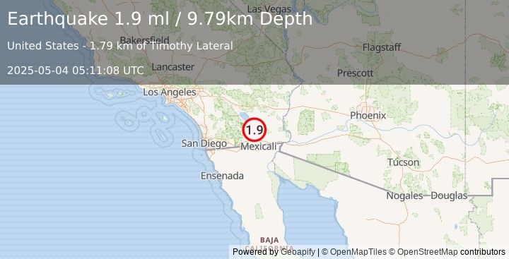 Earthquake 4 km NNE of Westmorland, CA (1.9 ml) (2025-05-04 05:11:08 UTC)