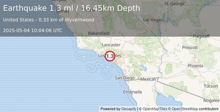 Earthquake 4 km SE of Los Angeles, CA (1.3 ml) (2025-05-04 10:04:06 UTC)