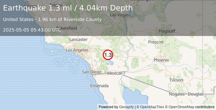 Earthquake 20 km NE of Thermal, CA (1.3 ml) (2025-05-05 05:41:00 UTC)