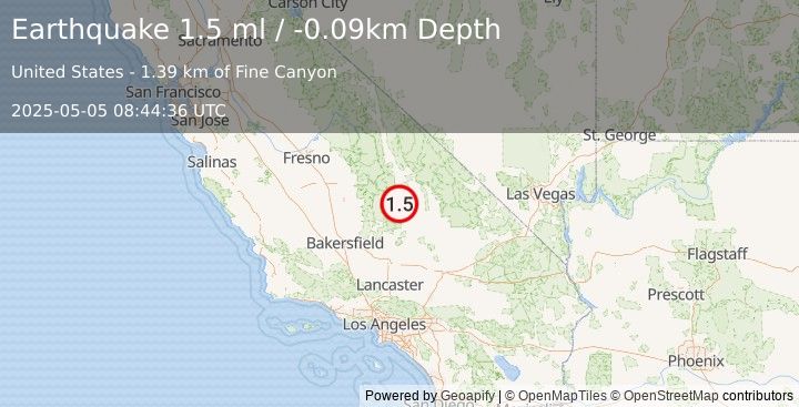 Earthquake 5 km S of Coso Junction, CA (1.5 ml) (2025-05-05 08:44:36 UTC)