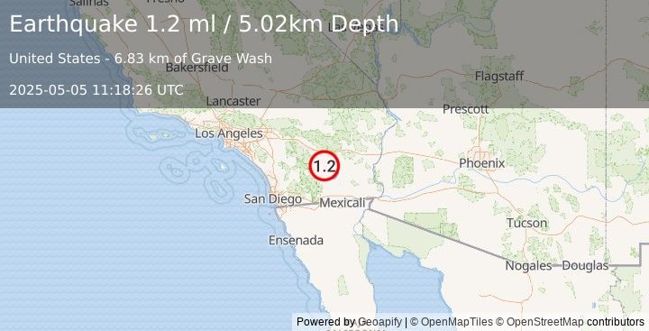 Earthquake 11 km NNE of Salton City, CA (1.2 ml) (2025-05-05 11:18:26 UTC)