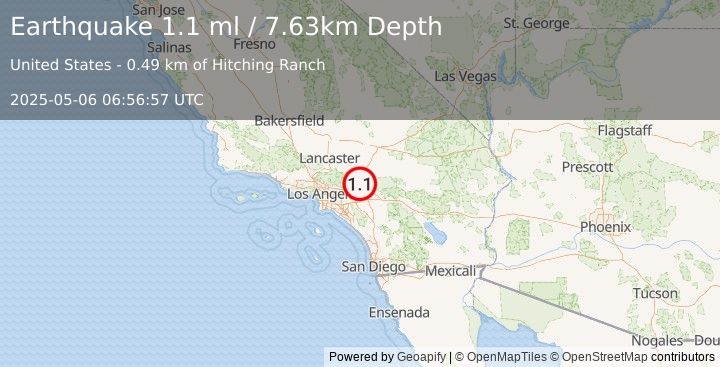 Earthquake 4 km SE of Lytle Creek, CA (1.1 ml) (2025-05-06 06:56:57 UTC)