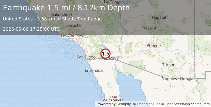 Earthquake 15 km SW of Westmorland, CA (1.5 ml) (2025-05-06 17:25:00 UTC)