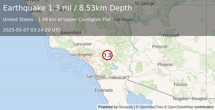 Earthquake 13 km S of Joshua Tree, CA (1.3 ml) (2025-05-07 03:24:20 UTC)