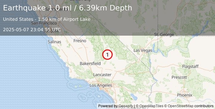 Earthquake 15 km ESE of Little Lake, CA (1.0 ml) (2025-05-07 23:04:55 UTC)