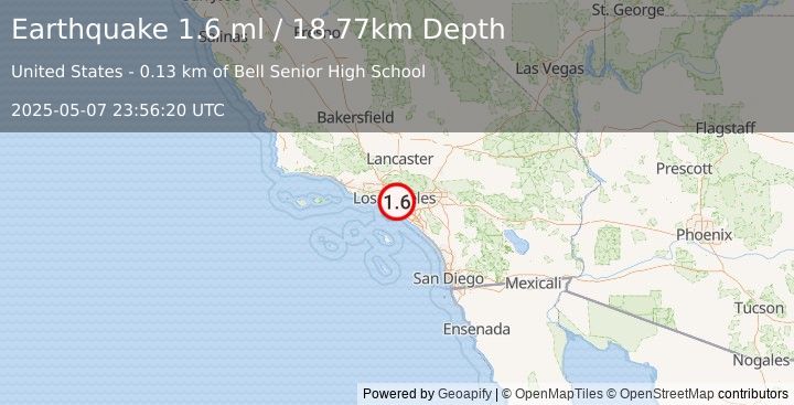 Earthquake 1 km SW of Bell, CA (1.6 ml) (2025-05-07 23:56:20 UTC)