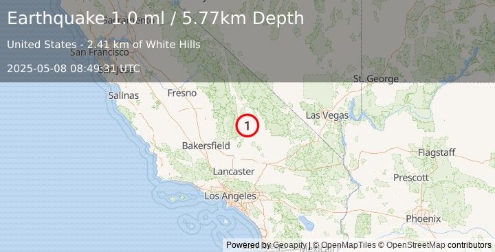 Earthquake 20 km ESE of Little Lake, CA (1.0 ml) (2025-05-08 08:49:31 UTC)