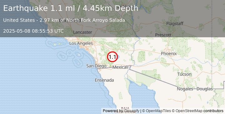 Earthquake 10 km SW of Salton City, CA (1.1 ml) (2025-05-08 08:55:53 UTC)